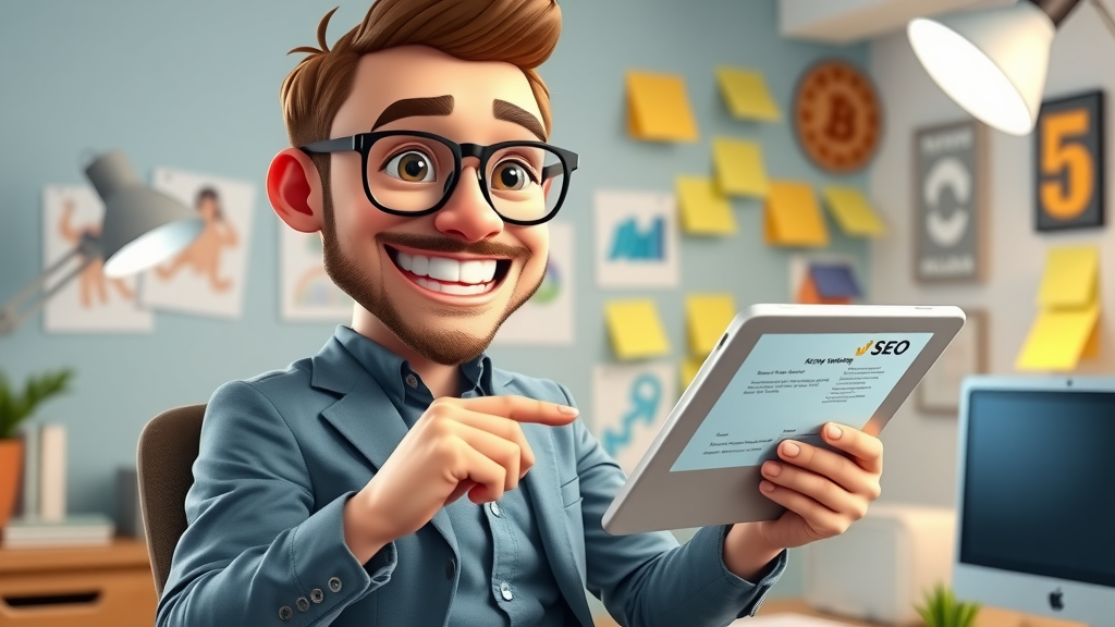 enthusiastic entrepreneur exploring free keyword research tools tablet SEO