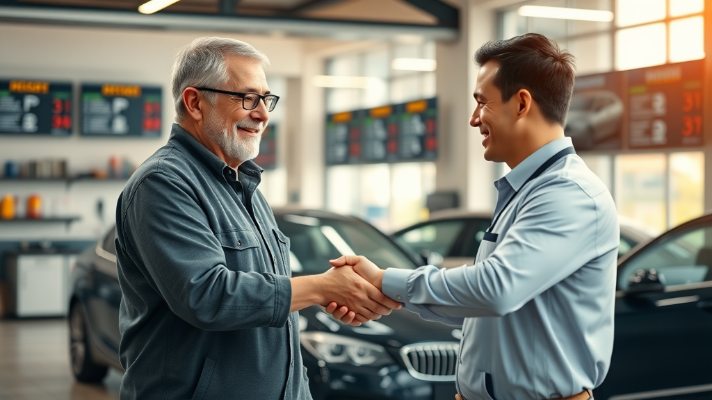 Customer and advisor handshake in Sacramento auto shop after quality car repair