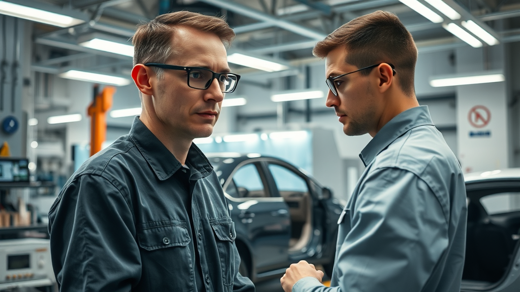 Auto body repair technician uses advanced technology for efficient car repairs