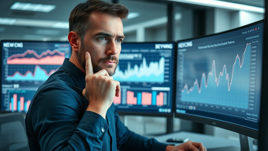 professional data analyst reviewing keyword search volume charts SEO research