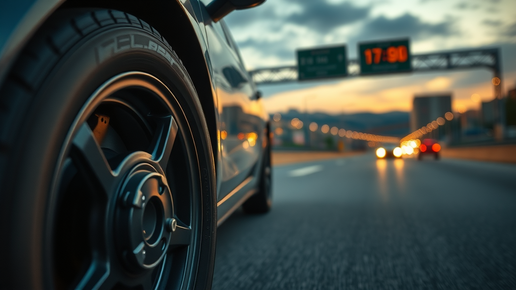 Safe family driving after brake inspection service on highway at sunset