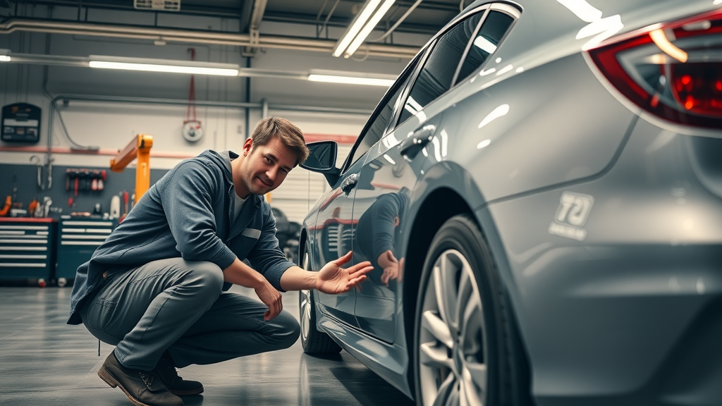 Professional brake inspection service keeping family car safe in modern auto shop