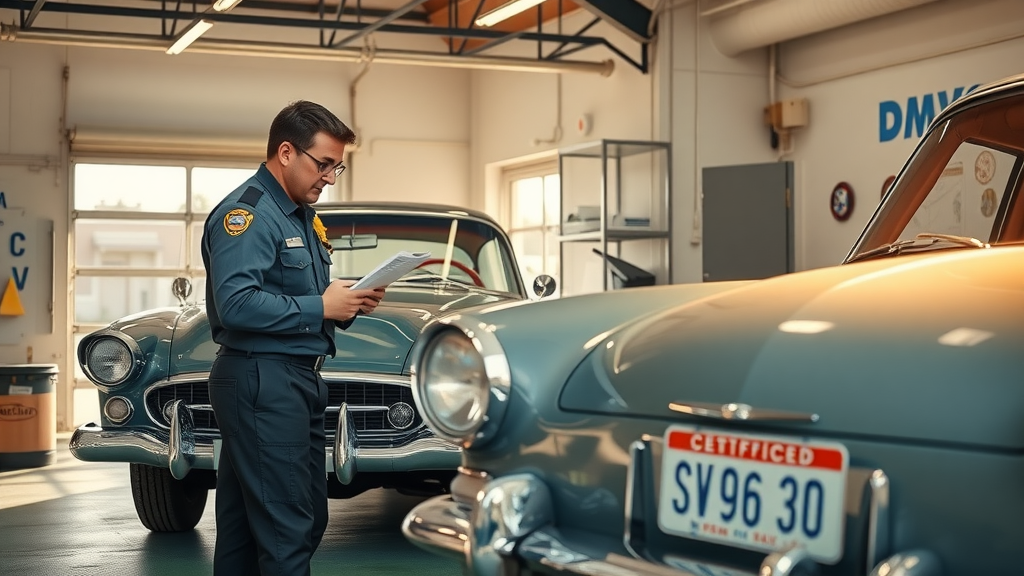Classic car getting florida dmv rebuilt services safety inspection in garage
