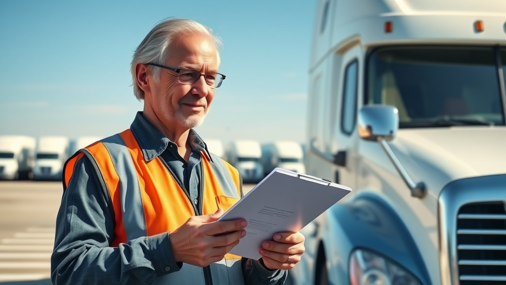 Fleet manager checks compliance papers with DOT inspection specials