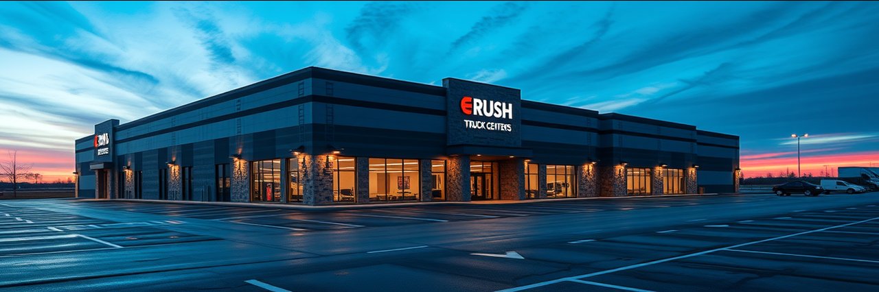 Rush Truck Center offers DOT inspection specials at a modern, well-lit service facility.