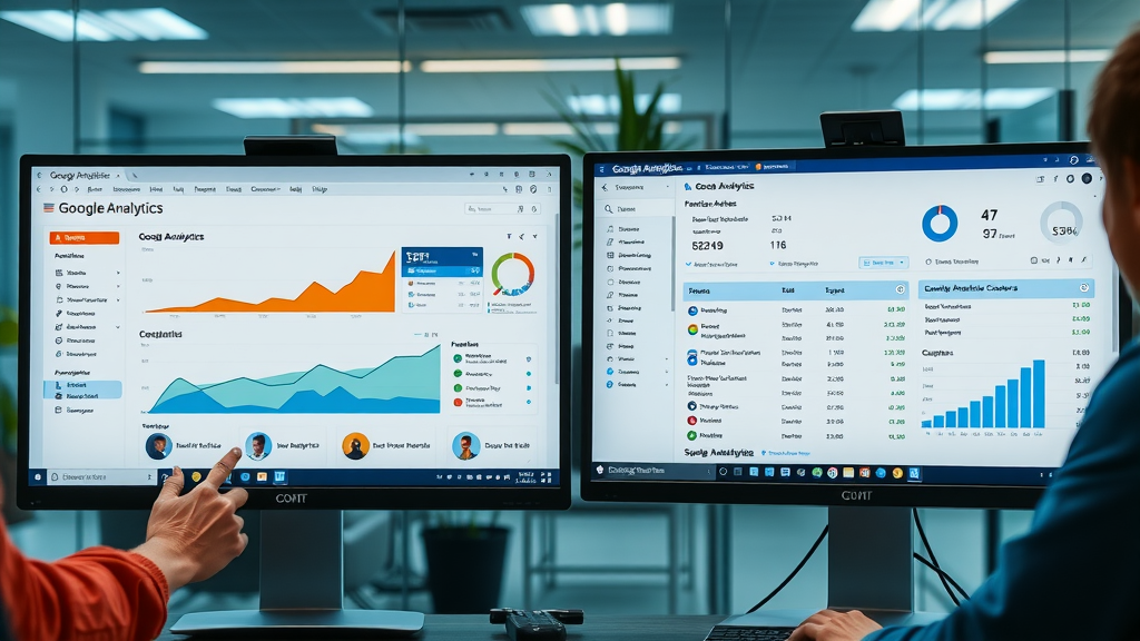Side-by-side comparison of Google Analytics dashboard and a dedicated SEO analytics tool - analytics tool