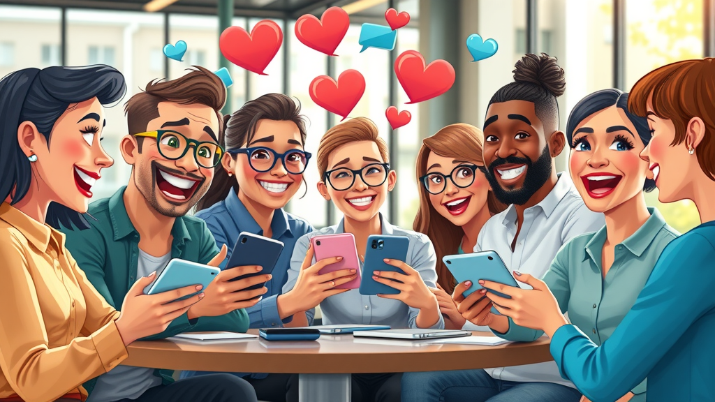 social media content optimization team collaborating with digital icons