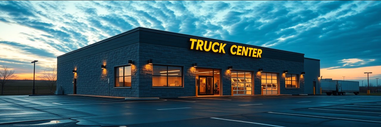 Modern truck service center at dusk, Rush Truck Center, dot inspection specials