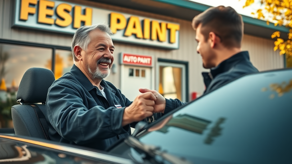 Customer receives keys after fast auto body repair at Sacramento shop