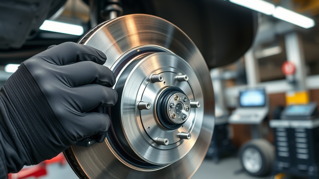 Close-up of new brakes during professional brake inspection service in shop