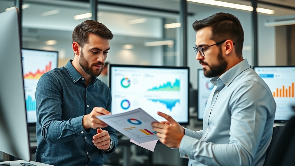 off-page SEO dynamic digital marketing team reviewing search engine analytics, collaborative and focused, discussing results, SEO graphs and monitors in modern office