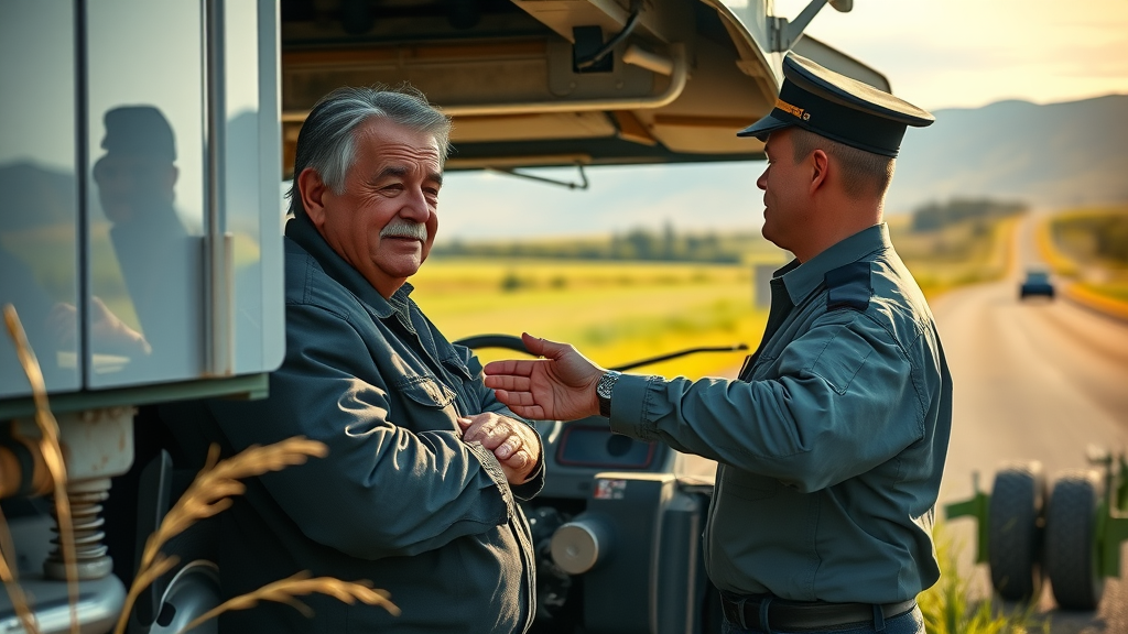 Truck driver and repair technician discuss engine and driveline repair roadside