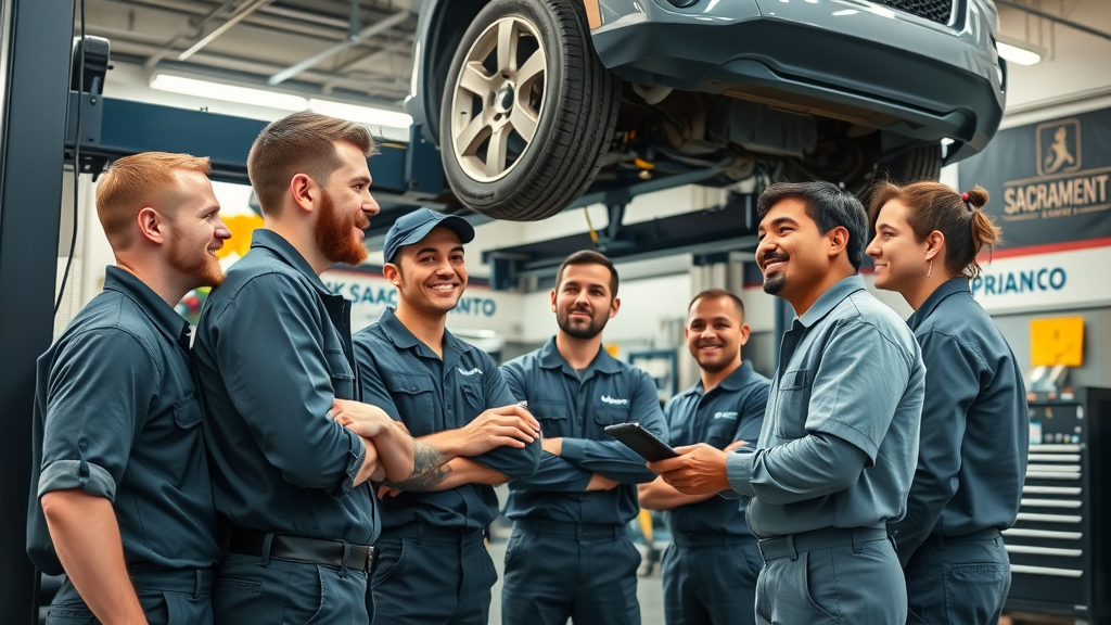 Sacramento auto shop team inspects car with advanced tools and supportive service