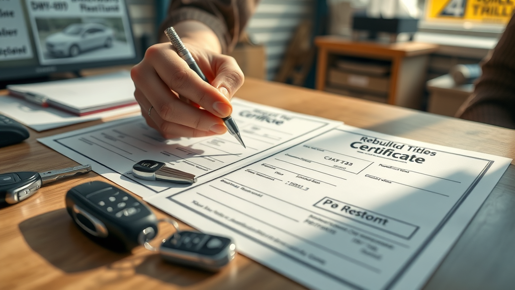 Detailed paperwork for florida dmv rebuilt services at inspection facility