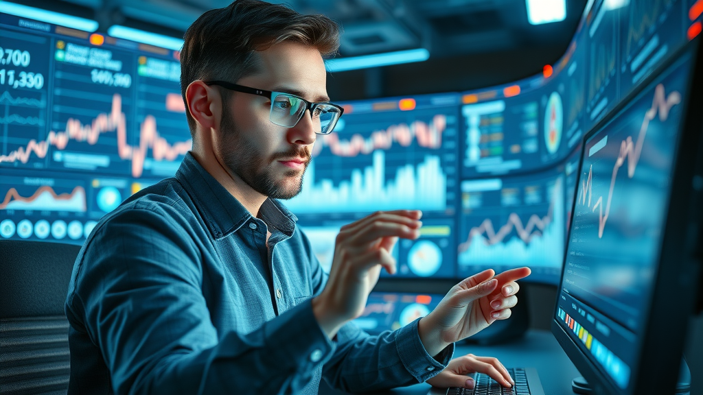 professional SEO analyst analyzing off-page SEO ranking factors in search engine algorithms, graphical data, control room