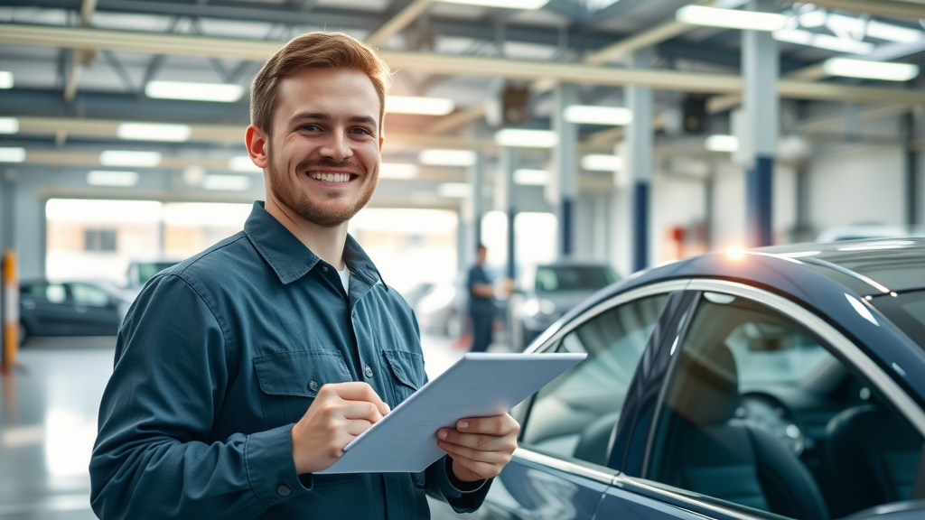 Confident technician at PRVIP training program during vehicle inspection process